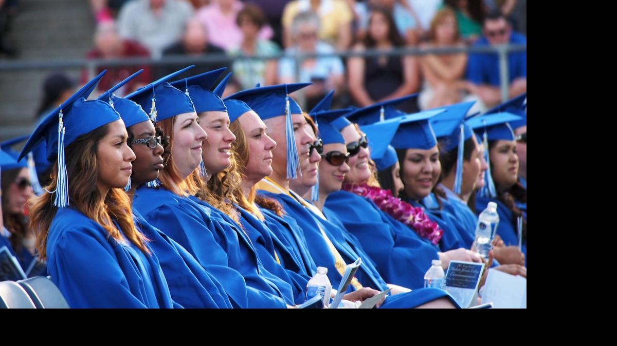 
Graduating students listen to speakers at the 92nd MJC commencement ceremony held in the stadium on the east campus, May 2, 2014. 
