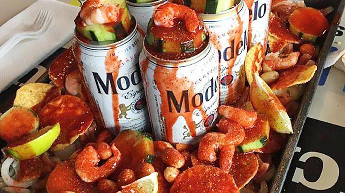 The new Mangos Fiesta Mexicana opened in downtown Modesto April 7, 2018. The spot has been revamped from the short-lived 29 Degrees Sports Bar that opened last year. Pictured the Cerveza Loka, a tray of beer that comes with shrimp, cucumber, lines, hot sauce and more.