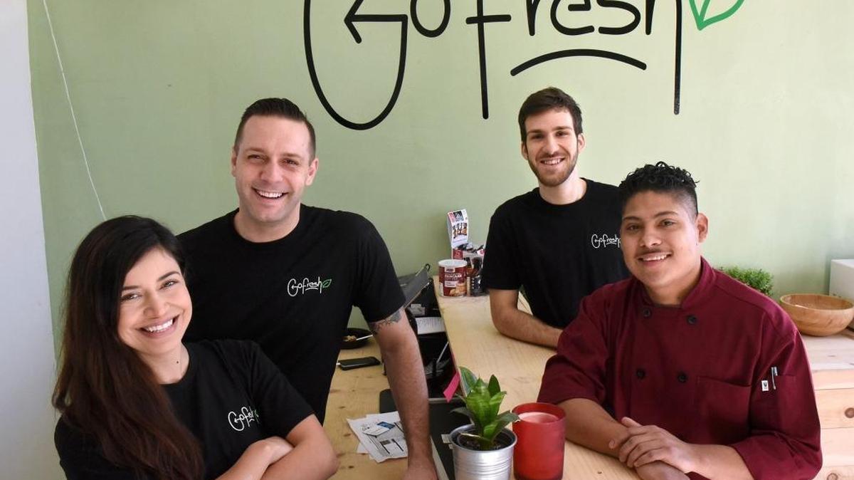 From left to right, Naomi Tostado, Billy Anderson, Jonathan Cassady and Ismael Flores with Go Fresh are pictured Friday, Jan. 6, 2017, at their business in The Shops At Lincoln School center in downtown Modesto, Calif.