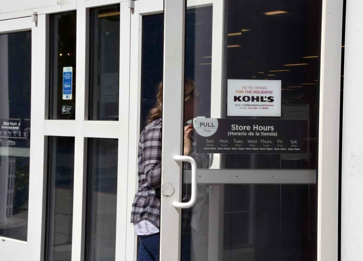 A sign on the doors to Kohl’s is pictured Sept. 26, 2018 in Modesto, Calif. Retailers across the Central Valley have already started hiring for the holiday season.