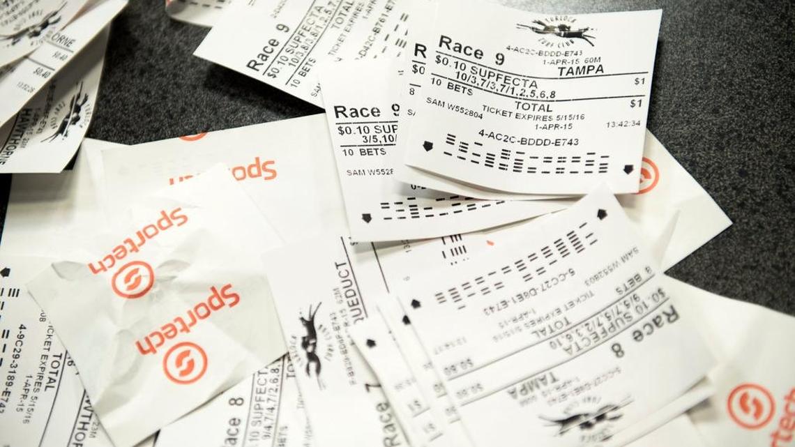 Loosing bets litter the tables at the Turf Club in Turlock, Calif., on Wednesday, April, 1, 2015.
