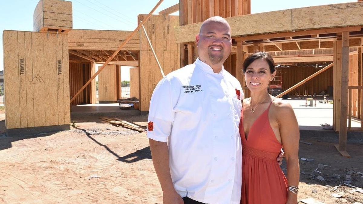 John Surla’s new restaurant is currently being built in Ripon, Calif. This will be Surla’s third restaurant in the valley. He also owns Surla’s in Modesto and Lola Bistro in Hilmar. The new restaurant will be called Fina, after his wife Josephine pictured here with him on Tuesday June 19, 2018 on the Ripon site.