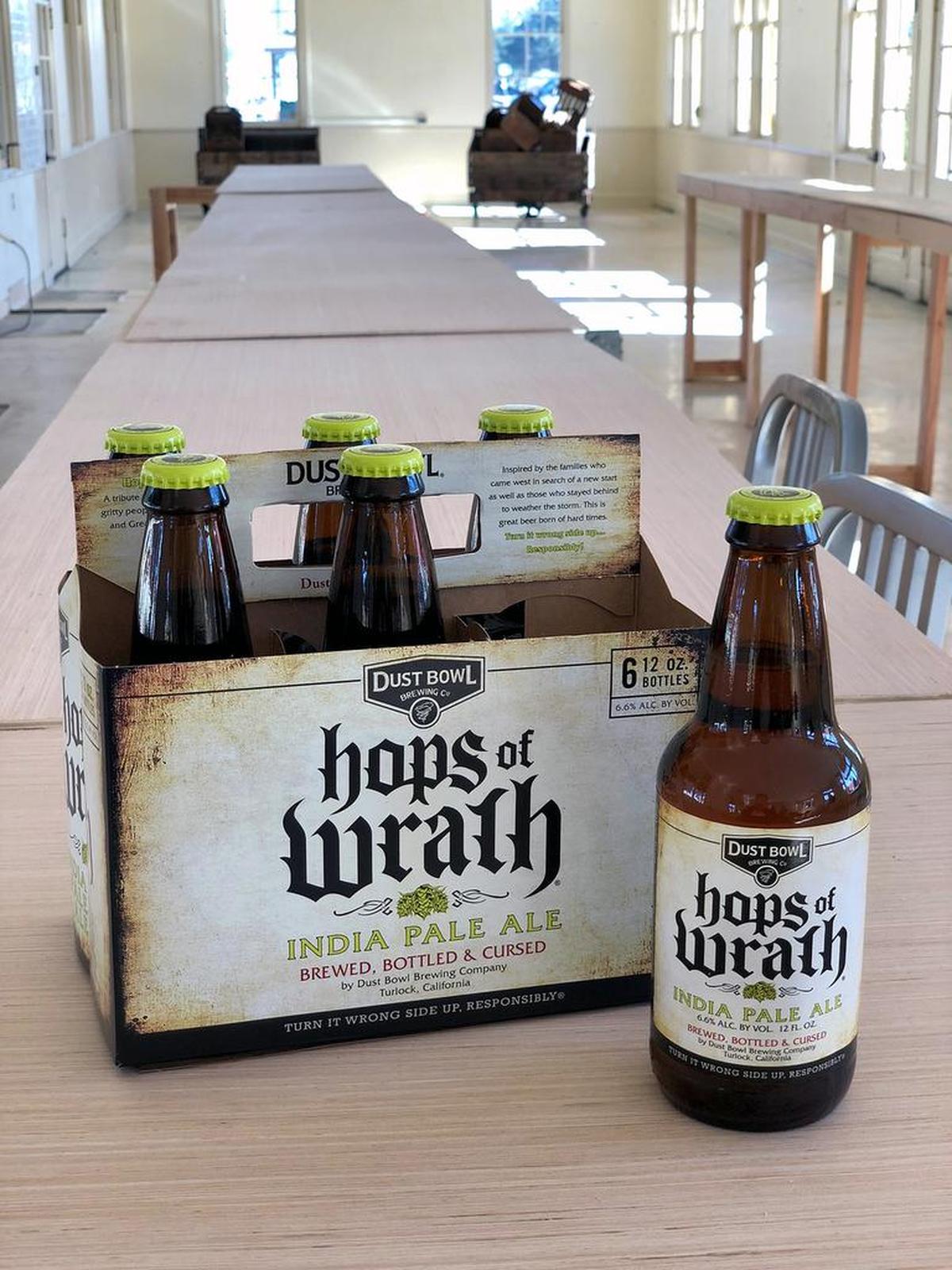 Dust Bowl Brewing Company is expanding to a third locatin, this time in Monterey, Calif. A six-pack of the company’s Hops of Wrath beer is pictured inside their new location in Monterey.