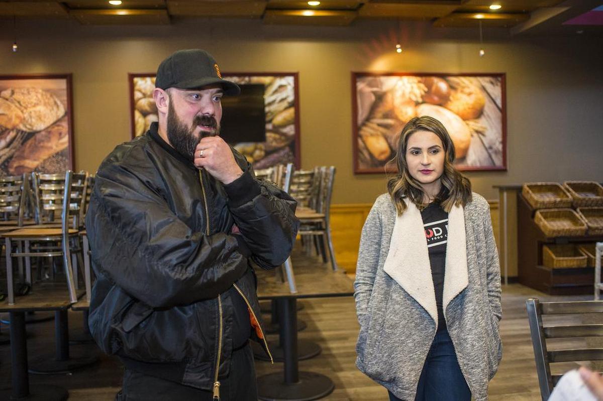 Hank and Ashley Olson inside the old Cobblestone Bakery which will become the new Food Fix restaurant in downtown Modesto, Calif. Feb. 22, 2019.