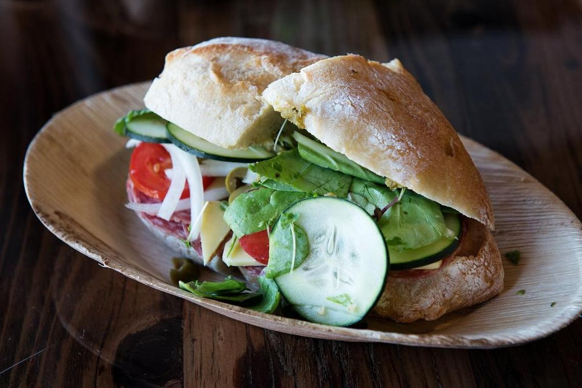 Salami sandwich at Don’t Panic It’s Organic eatery in Hughson, Calif., Wednesday, Nov. 7, 2018.