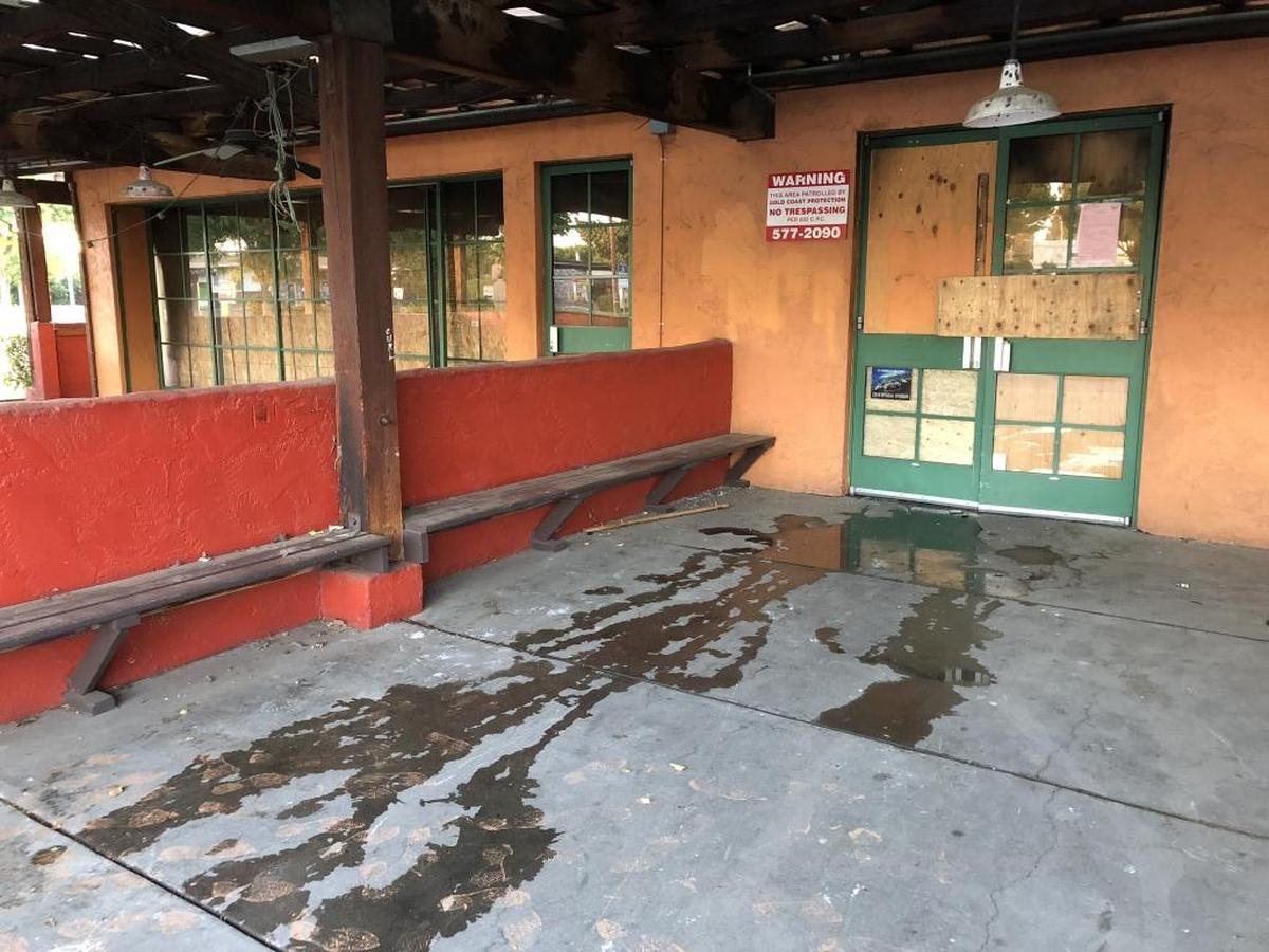 Water from firefighters fighting a blaze in the bar area of the former Chevy’s Fresh Mex restaurant on Standiford Avenue at Carver Road is still visible May 8, 2018 in Modesto, Calif.