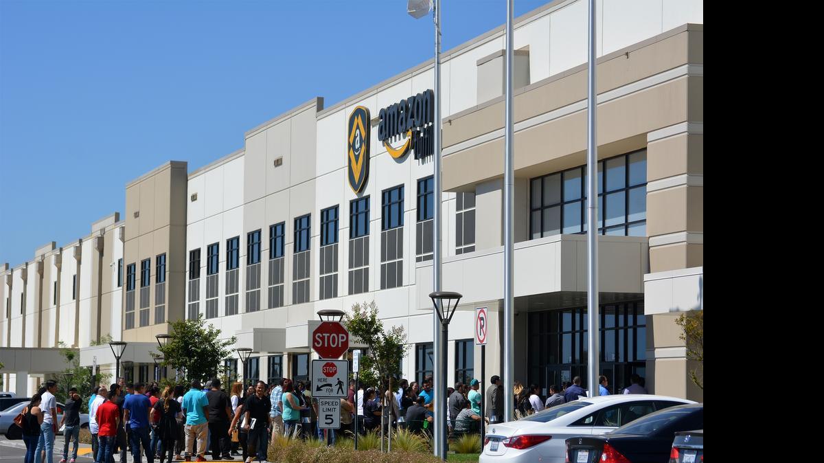 
A large crowd shows up to apply for work at the Amazon Fulfillment Center in Patterson. The company announced it has 200 more jobs to fill.
