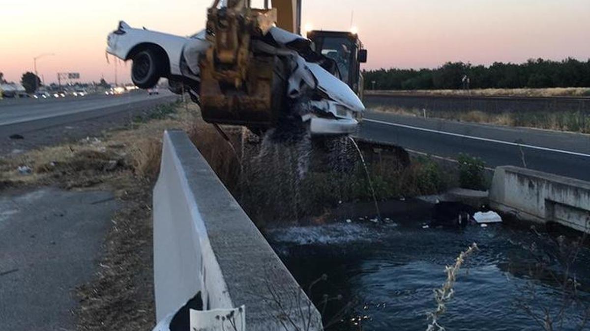 The Modesto-area California Highway Patrol received a call early Monday morning of a vehicle into a call in Keyes. The Turlock Irrigation District used an excavator to safely remove the car from the canal.