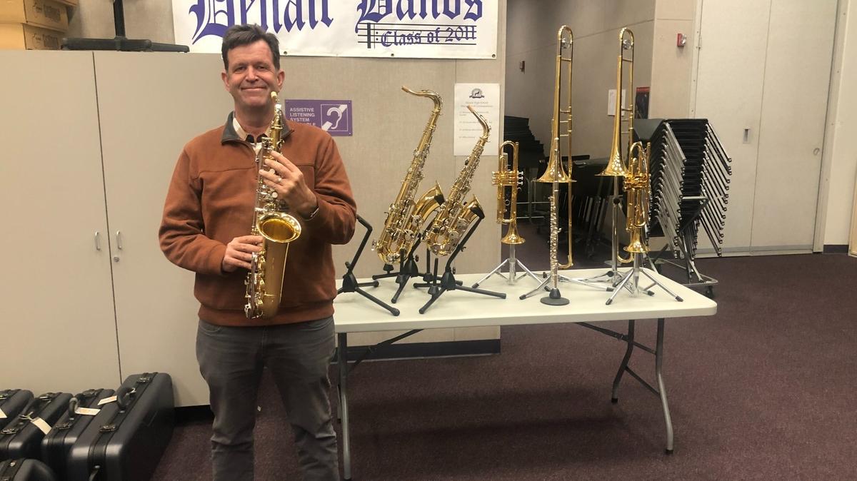 Mitch Logsdon donated several new musical instruments to the Denair Unified School District in December 2020.