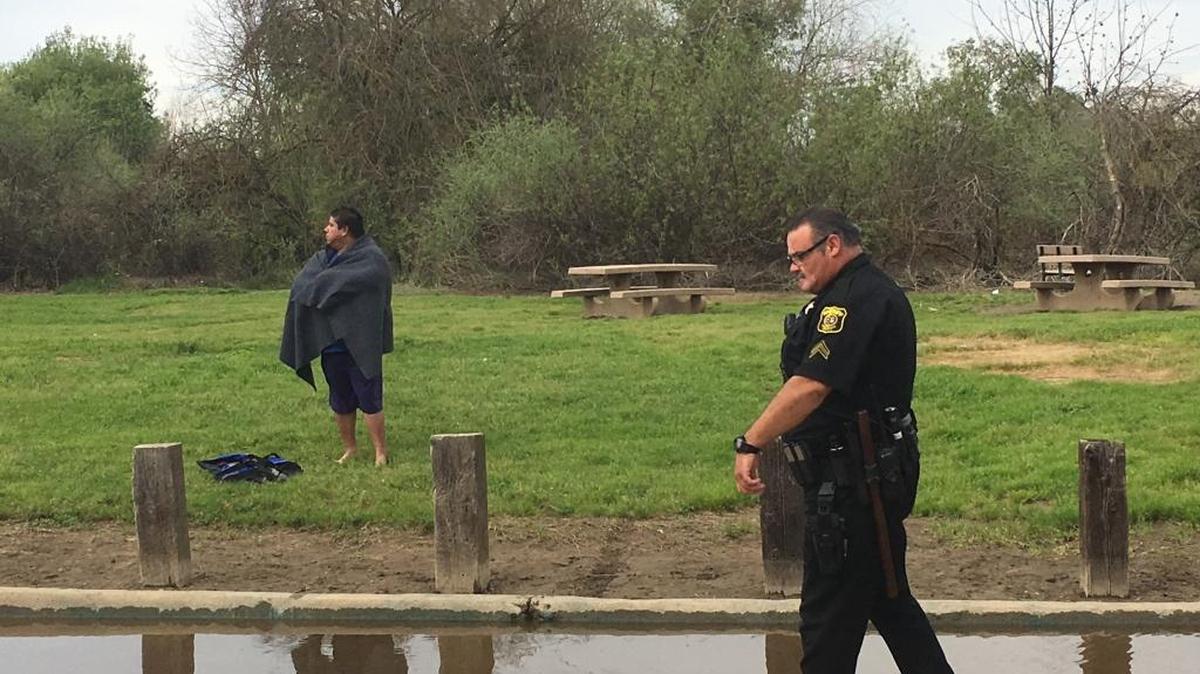 A 46-year-old Keyes man is lucky to be alive after his Jet Ski overturned in the middle of the Tuolumne River on Monday morning. Robert Barriaga clung to a branch in the middle of the river for 45 minutes to an hour before he was rescued, said Sgt. Jesus Sigala of the Stanislaus County SheriffÕs Department.