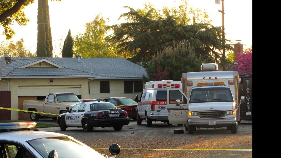 
 The scene at Evona Court in Modesto, where an 87-year-old man who held his wife hostage and threatened police was shot to death after an 11-hour standoff.
