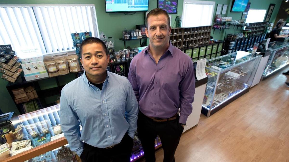 The Peoples’s Remedy co-owners Marlowe Mercado and Mark Ponticelli in their Modesto dispensary on Wednesday, May 31, 2017.