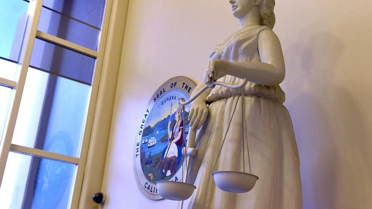 
Lady Justice statue is pictured in May 2015 in the lobby of the Stanislaus Superior Courthouse in Modesto. 
