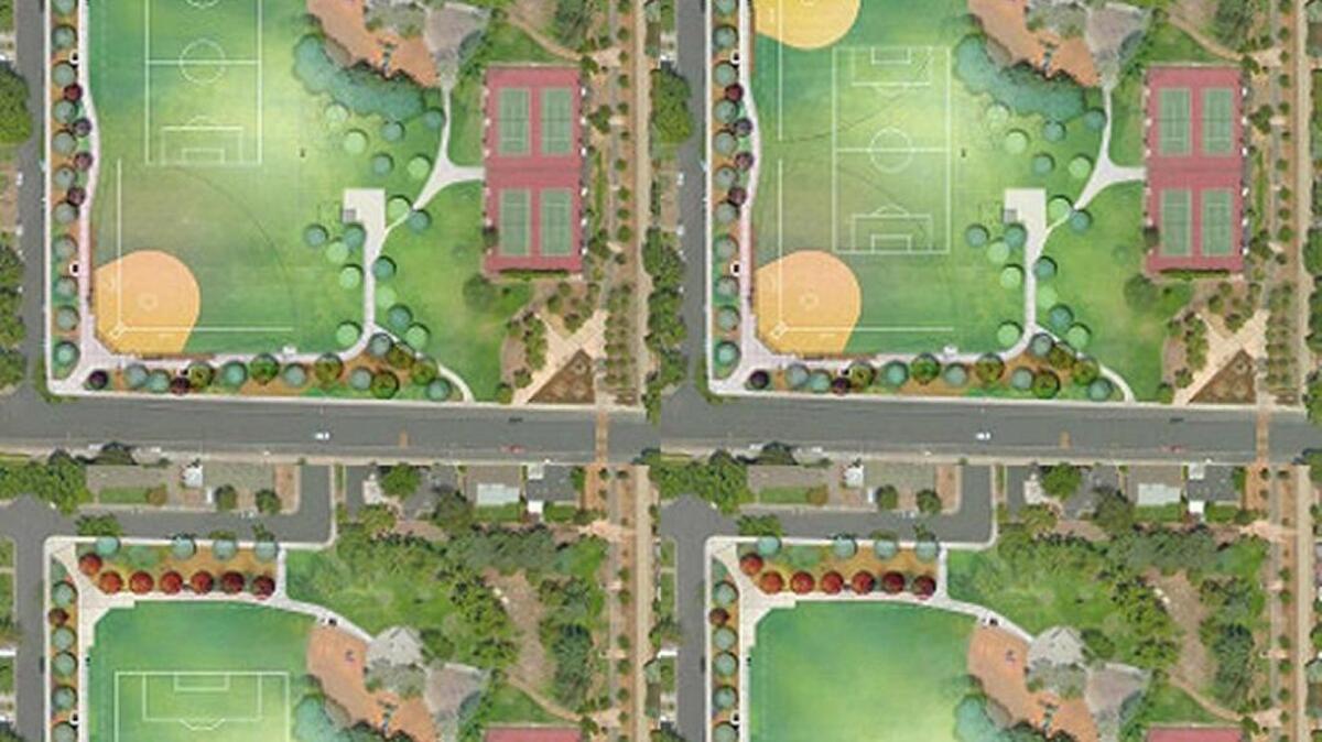 The City of Modesto is asking residents what they want in improvements to Roosevelt Park. Among the choices are, clockwise from top left, an area containing a little league diamond and a soccer field; two diamonds and a soccer field; a recation area; or just a soccer field.