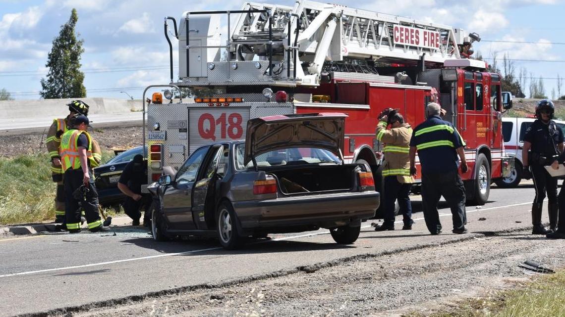 A Ceres Fire Department truck was involved in a crash on the Mitchell Road offramp after being canceled while responding to a crash that occurred just minutes earlier Monday afternoon. The truck was sitting in backed-up traffic on the offramp when a car coming off the highway failed to stop. It struck the car behind the firetruck, pushing that into the truck. There were no injuries.