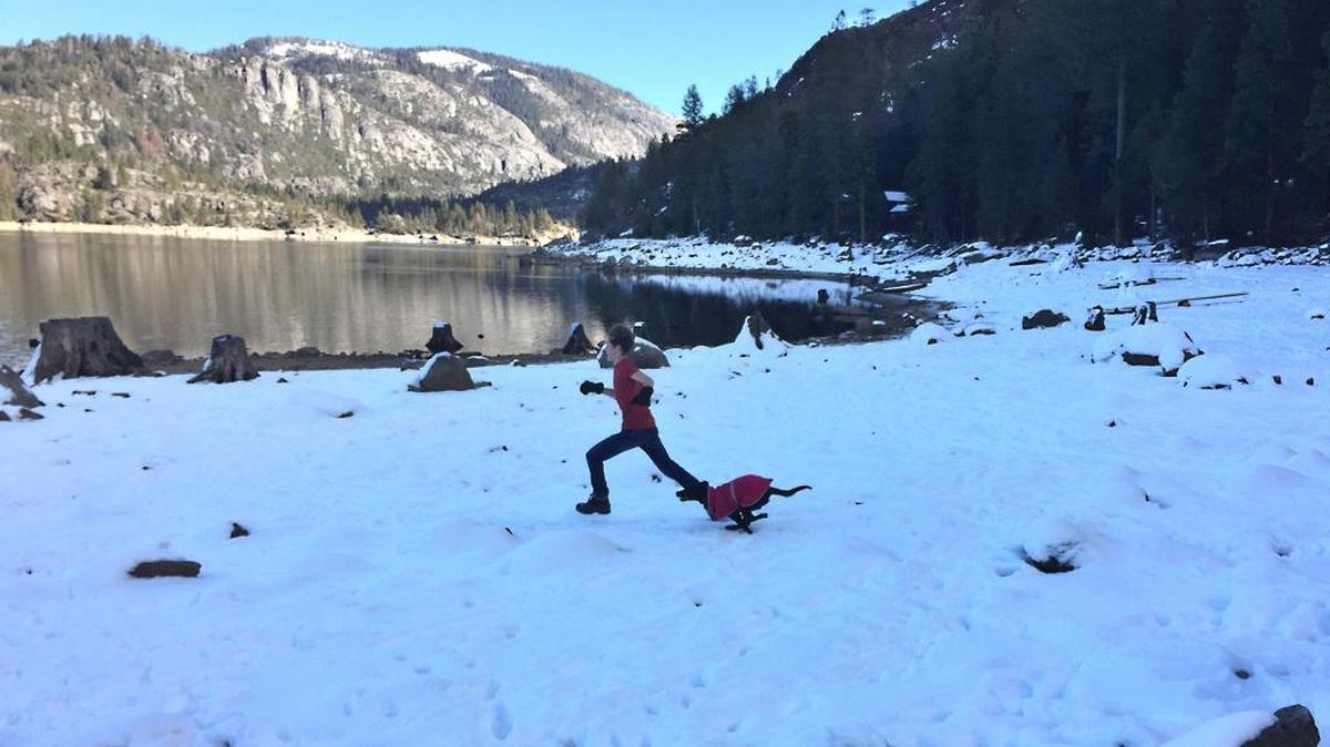Whether you’re sledding or sprinting, snow at Pinecrest Lake in Tuolumne County means a fun time.