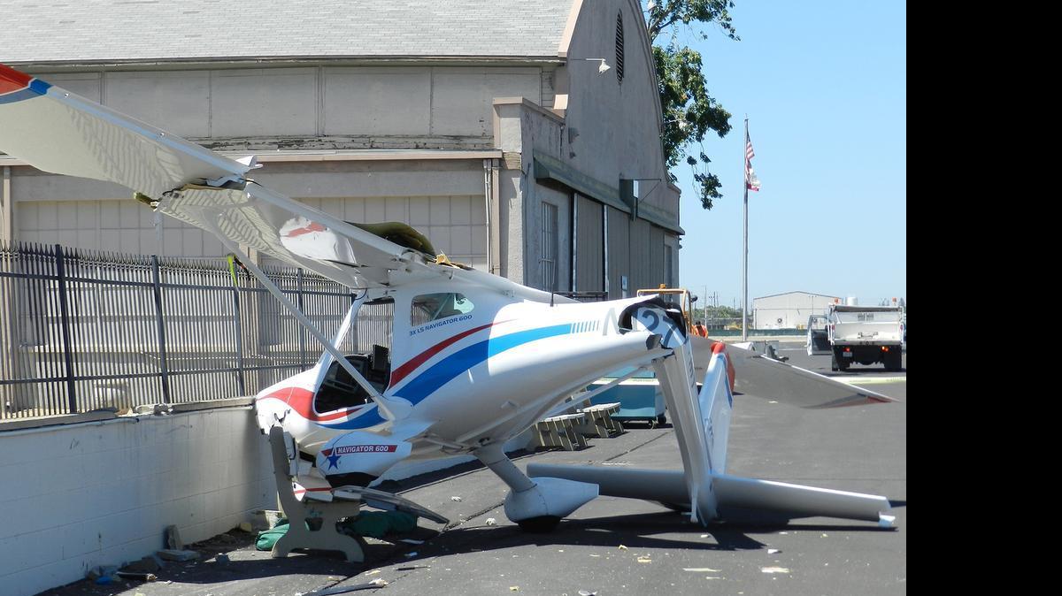 
A pilot reportedly suffered a badly broken wrist and other injuries when his two-seater airplane spun out of control while taxiing and hit a wall at the Modesto Airport on Monday. 

