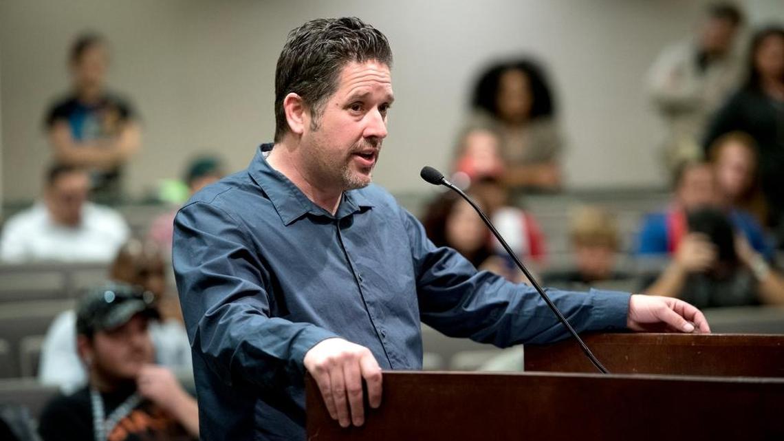 X-Fest promoter Chris Ricci addresses the Modesto city council to during a city council meeting in Modesto, Calif., on Tuesday, April, 26, 2016.