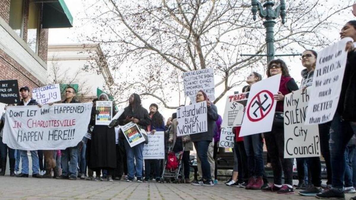 In this January 2018 photo, people rally in front of Turlock City Hall after marching from Central Park. March For Change held the rally and march.