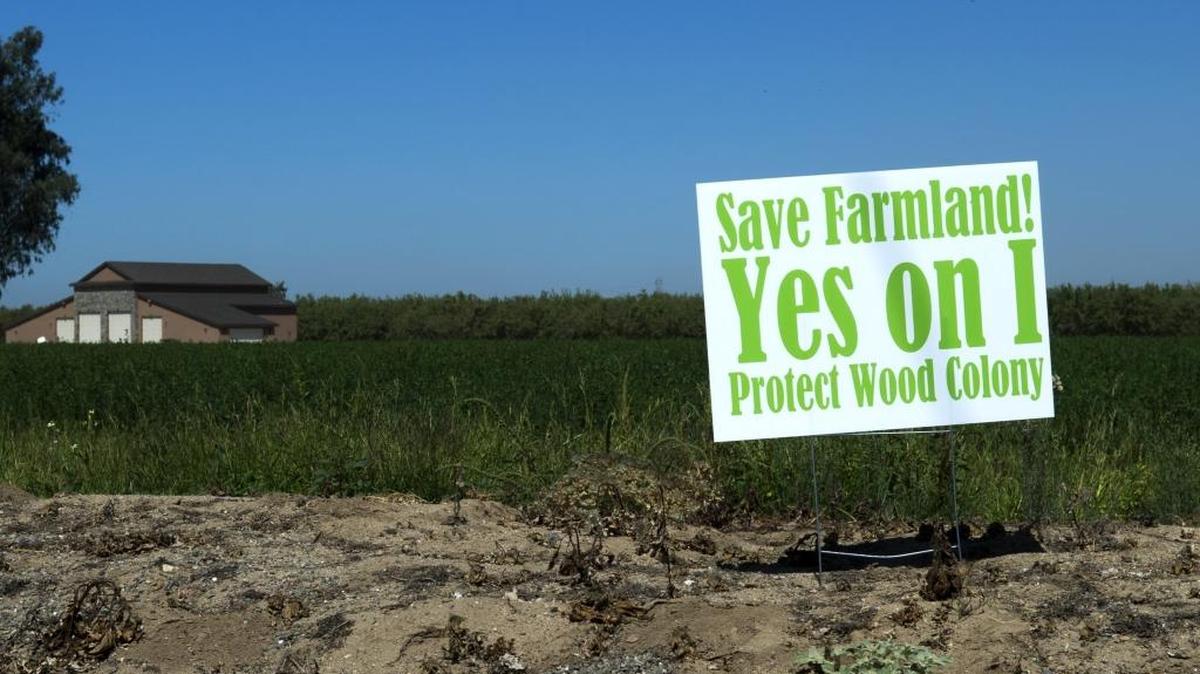 
A sign encouraging voters to vote yes on Measure I is displayed in the Wood Colony Area in Modesto on Monday. 
