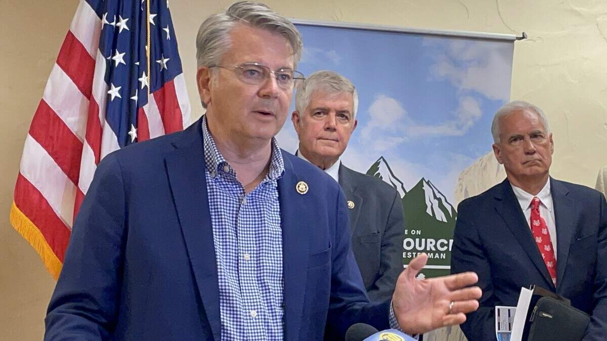 Rep. John Duarte, R-Modesto, speaks to reporters after a Sept. 6, 2024, hearing on water issues in Santa Nella, California.