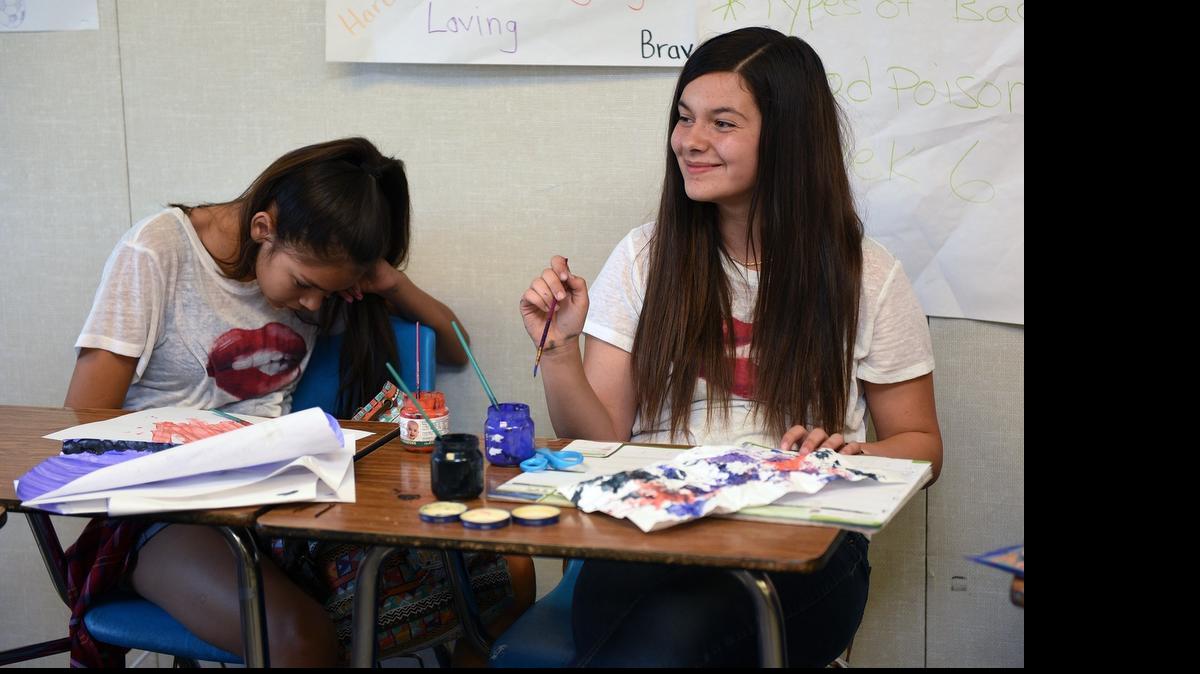 
Haily Hunter 12yrs (right) paints on Tuesday afternoon (05-12-15) at the Boys & Girls Club of Stanislaus County in Modesto, Calif. Next month the program will expand into the King -Kennedy Memorial Center.
