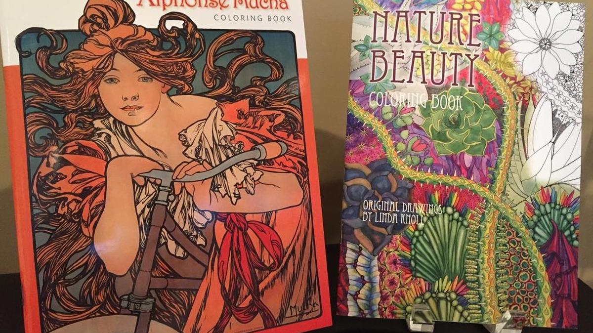 The Carnegie Arts Center gift shop features the “Alphonse Mucha” coloring book by the renowned art nouveau artist waiting for your colorful treatment. “Nature Beauty” features intricate designs created by Modesto artist Linda Knoll.
