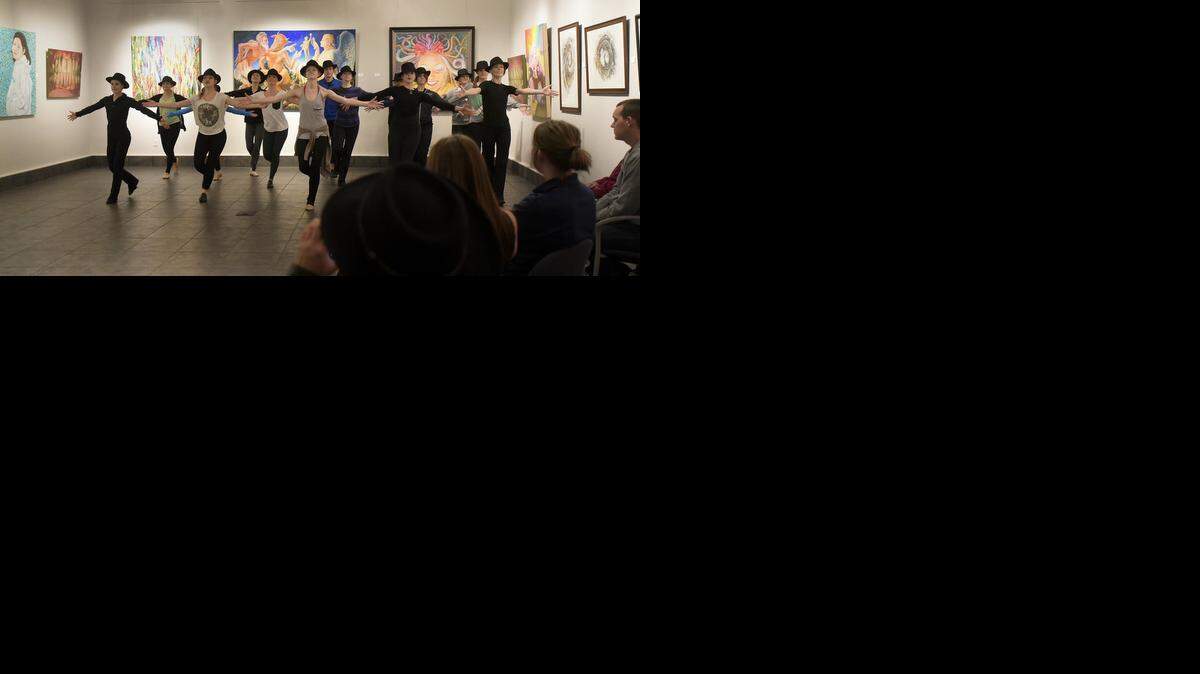 
Central West Ballet performs in the dance style of Michael Jackson at the Third Thursday Art Walk at the Mistlin Gallery on Jan. 15, 2015.
