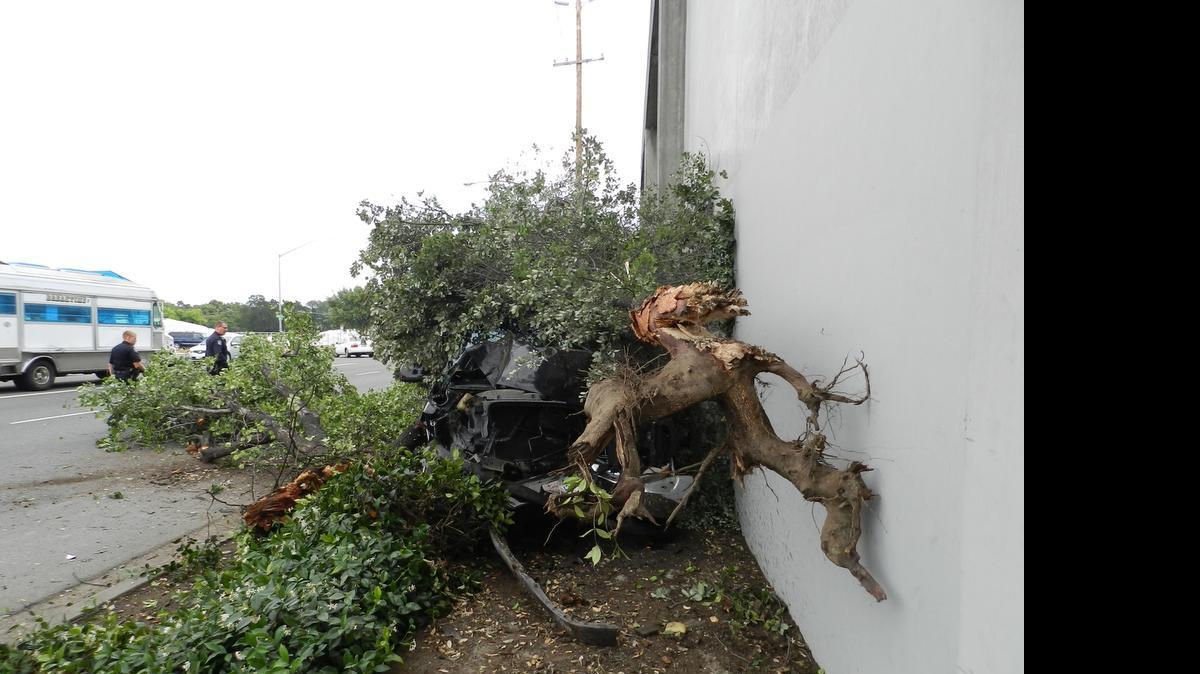 
The driver of a GMC Yukon crashed into two trees and a building on Yosemite Boulevard just east of Burney Street in Modesto on Monday morning. 
