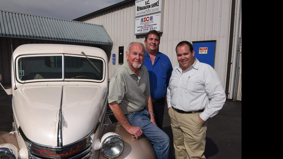 
From left, IC Refrigeration owner Dick Imfeld, president Rich Imfeld and vice president Kevin Silva are pictured on Monday outside the Ceres business. They are celebrating the company’s 75th anniversary. The business provides refrigeration for commercial customers, and heating and cooling for homes.
