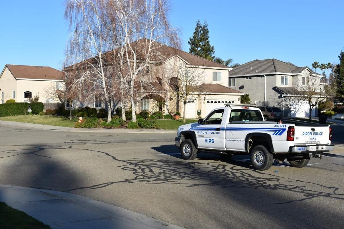 Modesto resident and business owner Evin Yadegar was fatally shot by a Stanislaus County sheriff’s deputy after a pursuit that began in Modesto ended on Tornell Circle in Ripon. Neighbors say there were shell casings on the pavement at the corner of South Manley Road and Tornell, indicating shots were fired before Yadegar crashed into a home at a corner on Tornell Circle. Tuesday morning, a Ripon police volunteer patrols the neighborhood. The home at center is that of Lucille Montez, who said shell casings were on the pavement in front during the investigation.