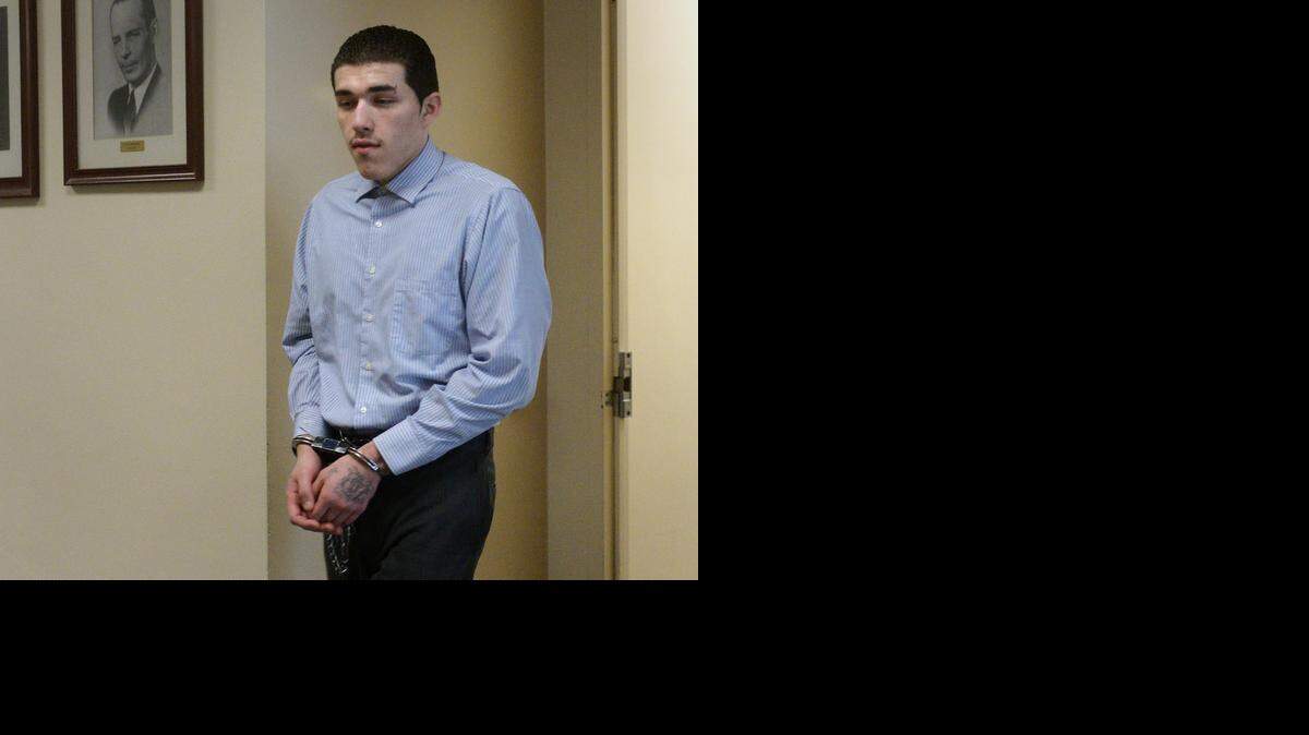 
On trial in the slaying of Tylor Crippen, Jacob Segura is escorted across the hall at the Stanislaus County Courthouse Nov. 10, 2014.
