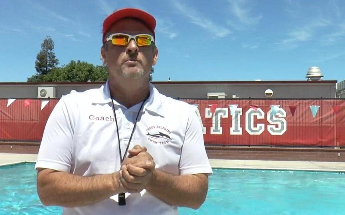 Ceres Dolphins swim coach Tracy Bull is pictured at a swim practice in Ceres, Calif.
