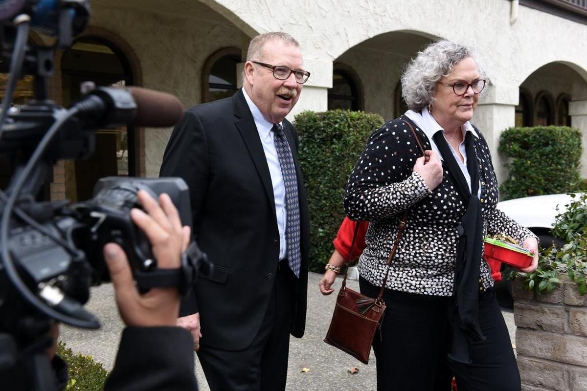Frank Carson and his wife Georgia DeFilippo leave after appearing in Superior Court in Modesto, Calif. Tuesday morning (01-03-17) for a status conference of a preliminary hearing.