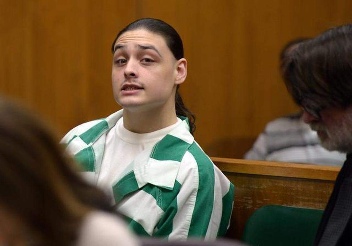 Turlock Diaz reacts to his sentencing Monday morning at the Stanislaus Superior Courthouse in Modesto. Diaz and Daniel Pantoja were found guilty of murder in a Riverbank shooting in which 21-year-old Chaz Bettencourt was killed during a 2010 botched robbery outside a convenience store.