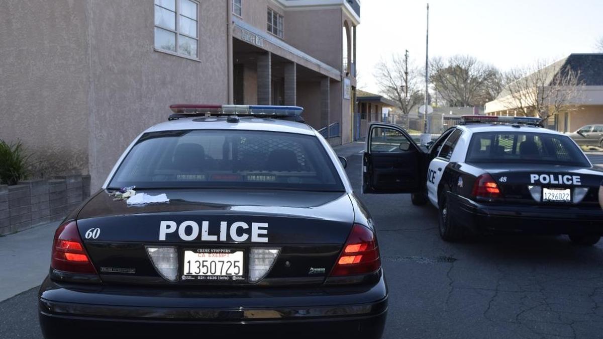 A Modesto man suspected of theft at Grace Lutheran School ended up on the roof of the one-story building at the rear and had to be helped down Monday afternoon, police say.