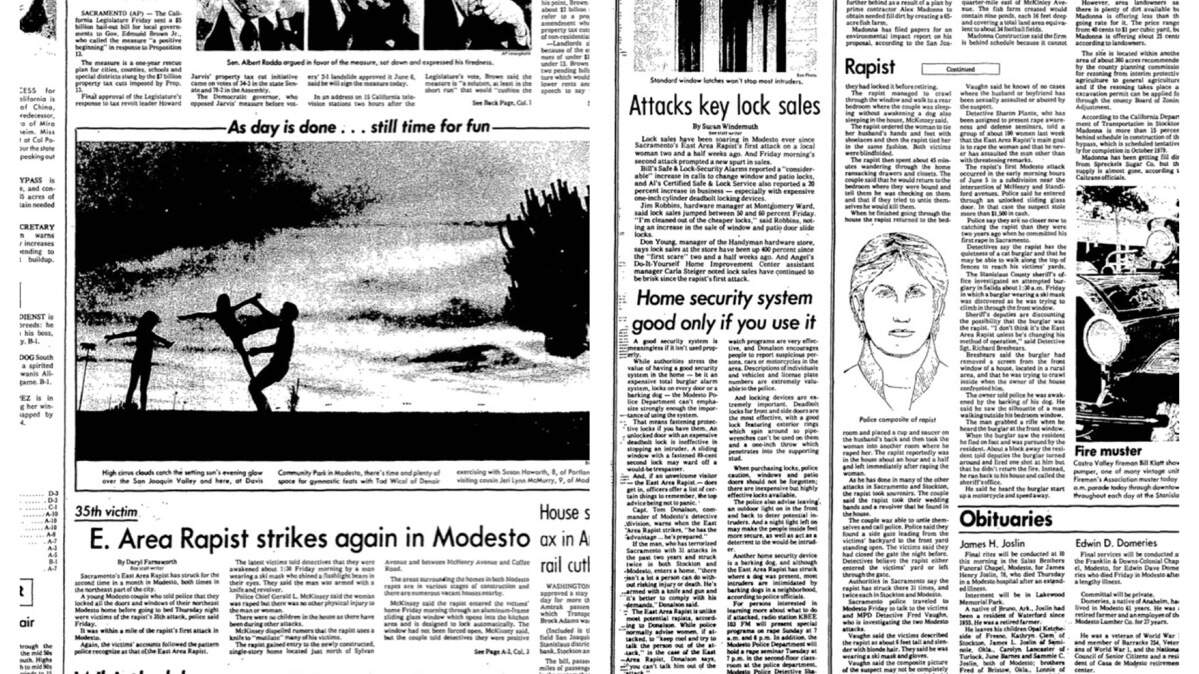 The front page and Page A3 of The Modesto Bee on Saturday, June 24, 1978.