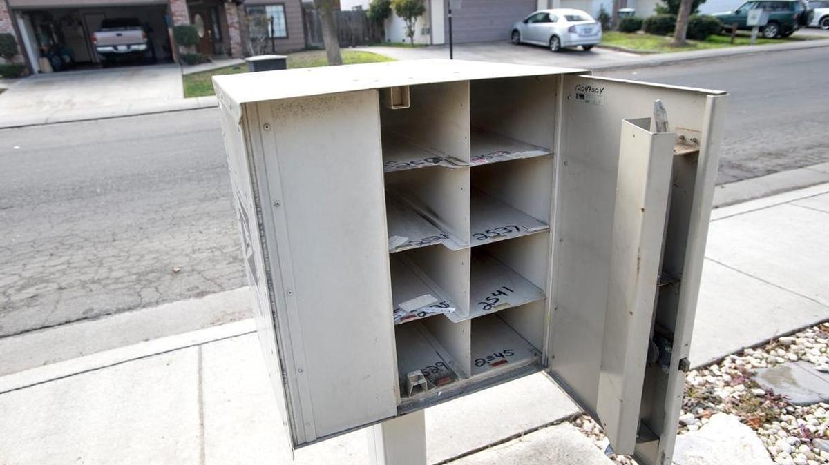 A mailbox broken into on Walnut Park Drive in Modesto on Wednesday