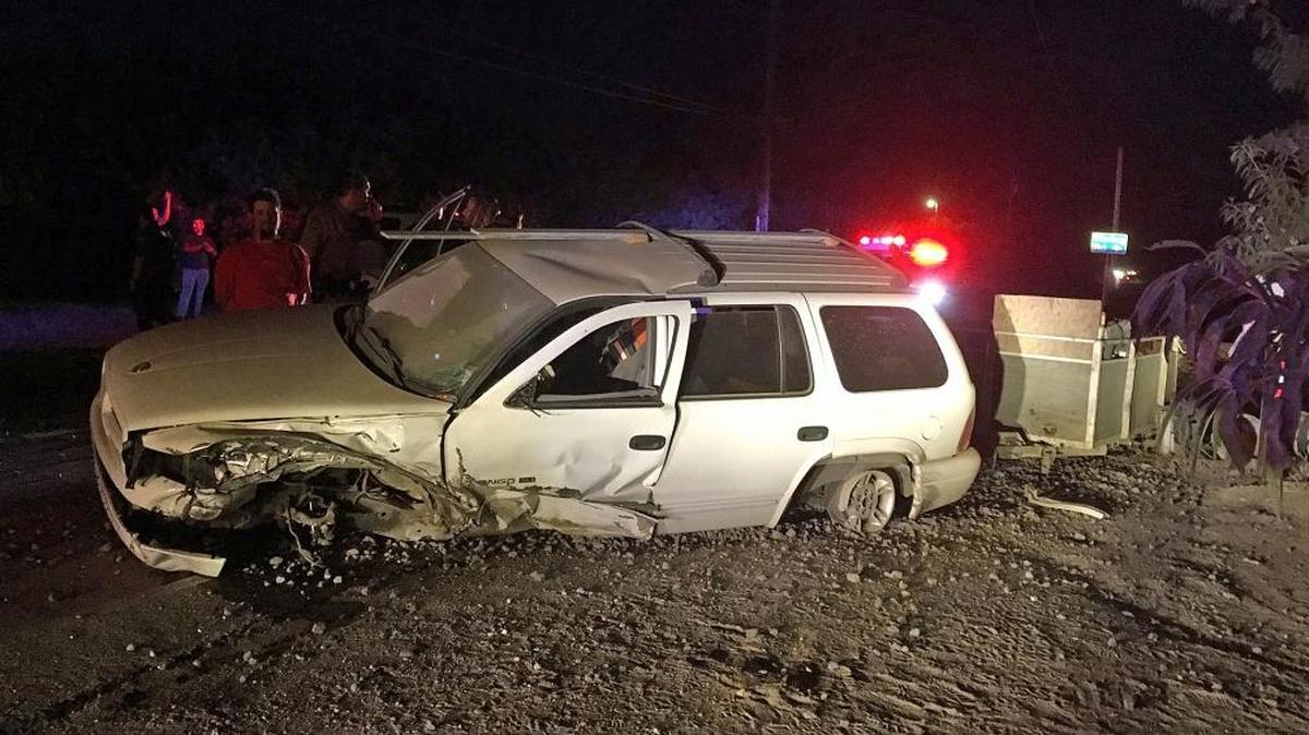 A Turlock man was arrested Thursday night, July 13, 2017, after fleeing the scene of a head-on collision in Hickman, then driving more than four miles without two of his tires. This is the Durango driven by Terry Reed Stanger II, 29, who was arrested.