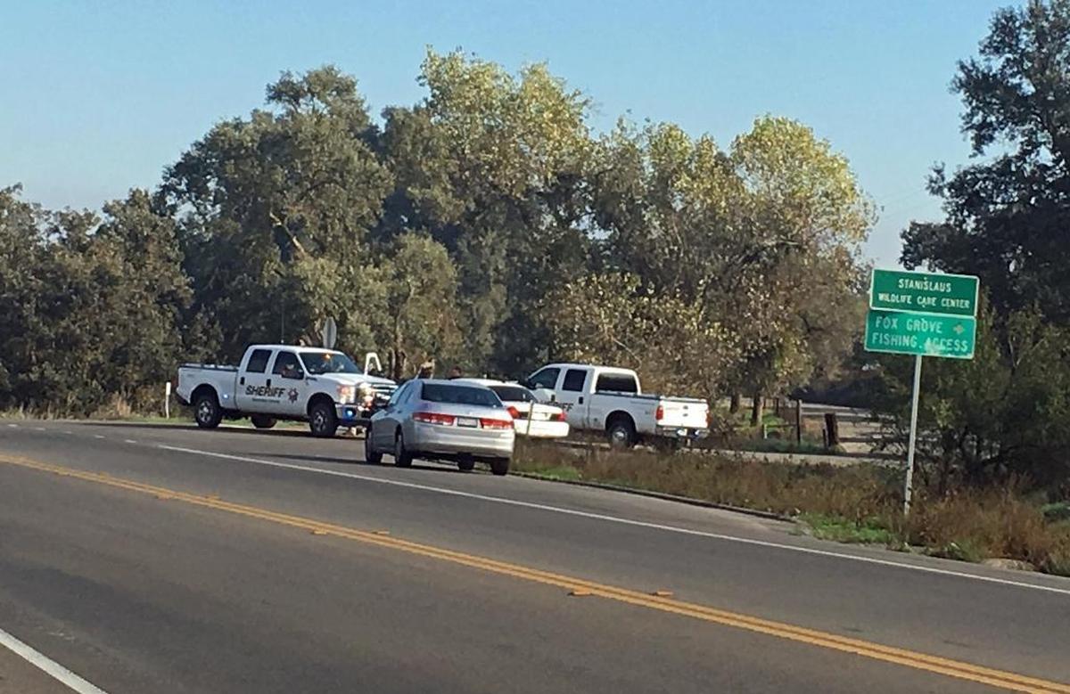 The scene on Geer Road at Fox Grove Park in Hughson, Calif., where several law enforcement agencies are at a “critical incident” involving a Stanislaus County Sheriff’s Deputy on Sunday, Nov. 13, 2016.
