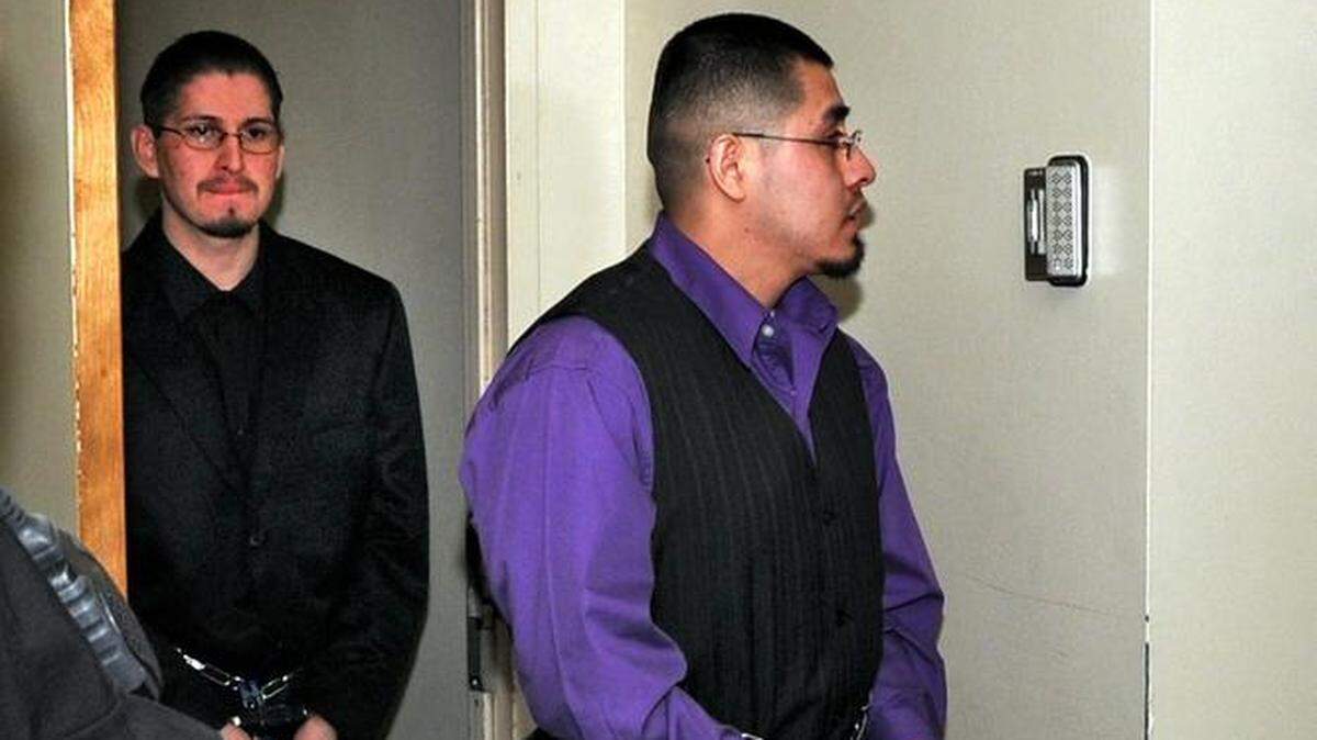 Edgar Barajas (right) and Jesus Rodriguez (left) exit the courtroom, after hearing the verdict in the death of Ernestina "Tina" Tizoc on May 10 , 2011.