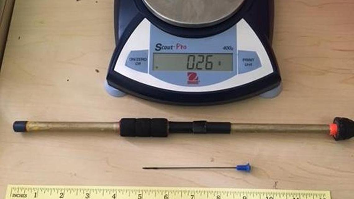 Meth and the blowgun and dart recovered by Waterford Police Services deputies Thursday afternoon