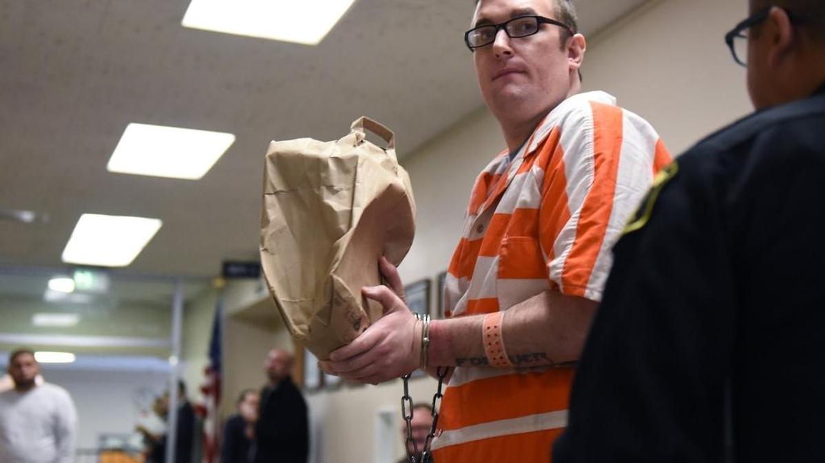 Brandon Pettit enters the courtroom Monday morning (12-12-16) at the Stanislaus County Superior Courthouse in Modesto, Calif. Authorities believe Pettit and Felix Valverde are responsible for the deaths of Pettit's parents, Scott and Janet Pettit.