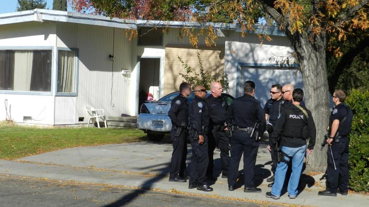 Police and other emergency responders at the scene of a reported shooting on Brian Court in Modesto on Tuesday morning. No evidence of a shooting was found, and the incident turned out to be a verbal dispute over rent, police say.