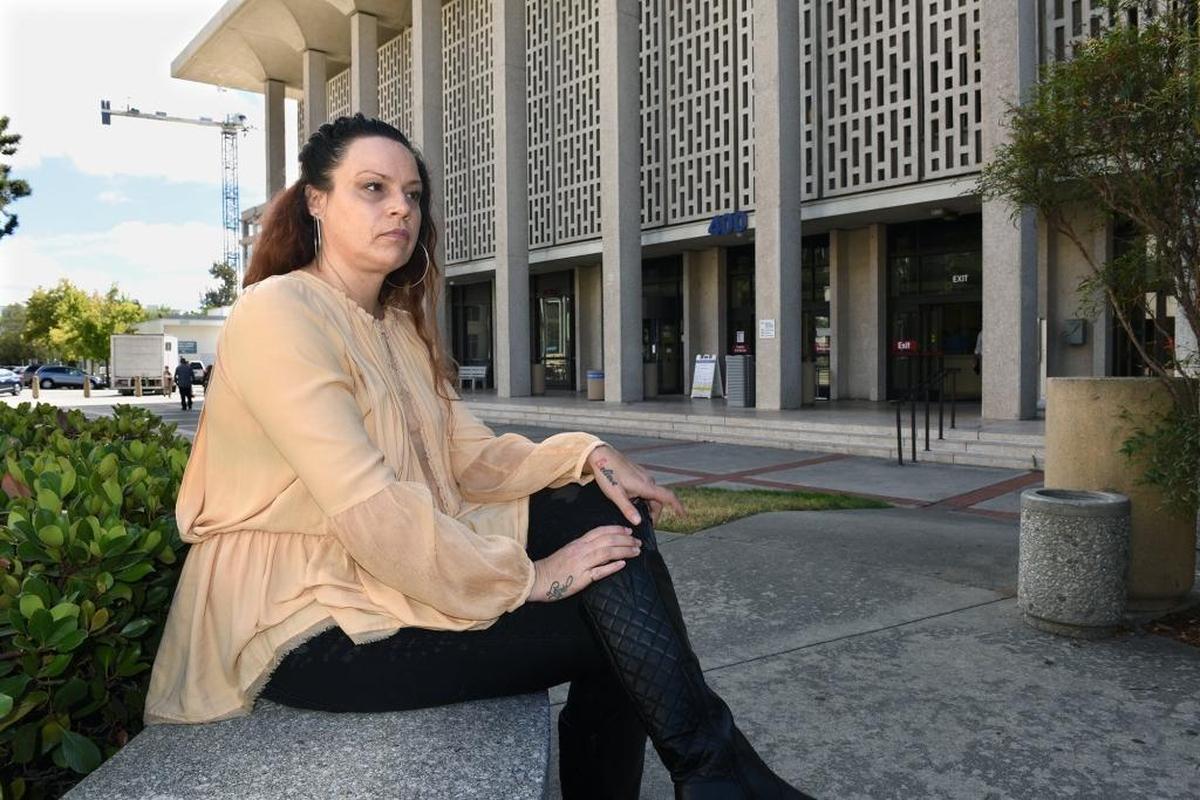 Richelle Nice, is pictured Monday (09-18-17) in the courtyard in front of the courthouse in Redwood City, Calif. where Scott Peterson was convicted of double-murder in 2004. Nice was a juror in the case.