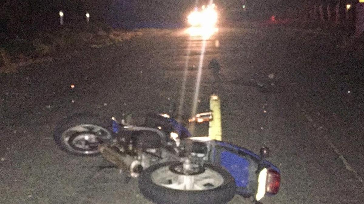 A man and woman pushing this motorcycle on Frazine Road in east Modesto on Monday, March 13, 2017, were struck by a vehicle that left the scene. The woman died from her injuries.