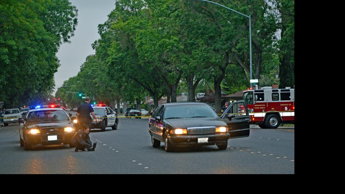 
Modesto police were on the scene at College Avenue just north of Orangeburg Avenue on Thursday, May 7, 2015, after a man was shot in his vehicle, according to the Modesto Police Department. 
