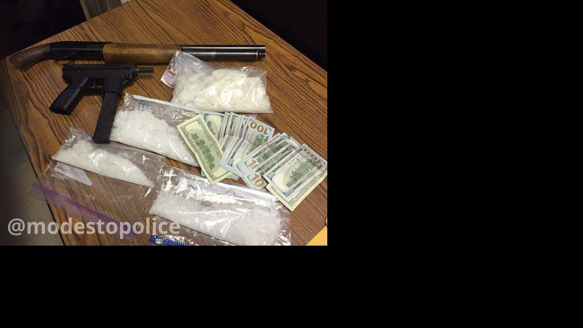 
Modesto investigators arrested six suspects, seized over 10 pounds of methamphetamine and recovered several guns during two separate investigations Monday. January 26, 2015
