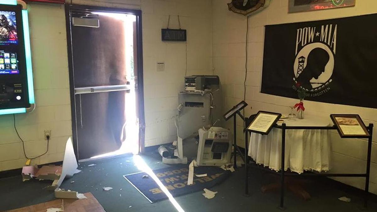 Thieves rammed a gate and pried open a metal door at Turlock VFW Post 5059 on Linwood Avenue early Tuesday. They damaged an ATM and stole two World War II rifles and some alcohol.