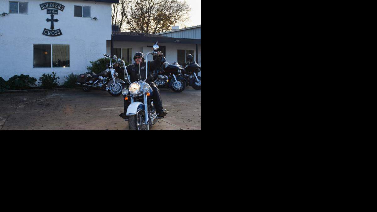 
Joe Harmon with Soldiers of the Cross rides out with friends after leaving toys and foods for the needy in Modesto on Saturday.
